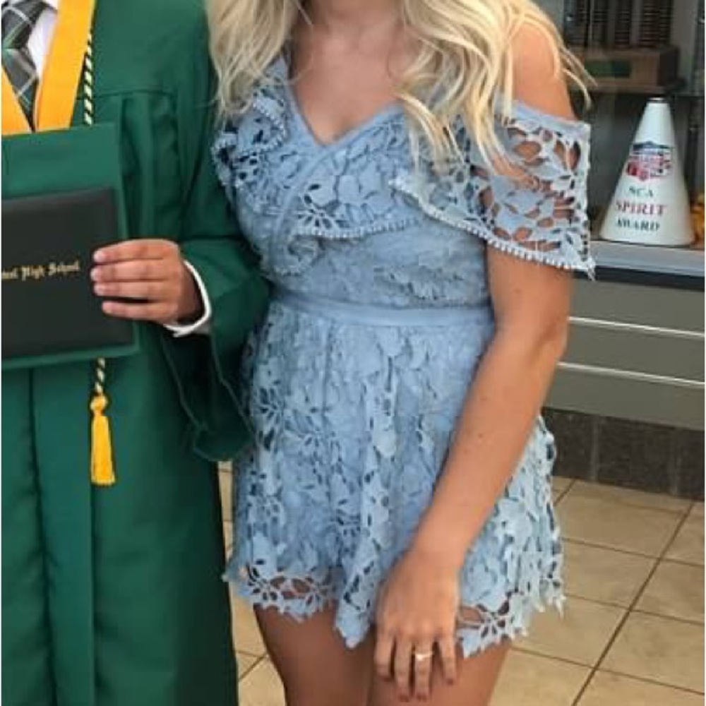 Light Blue lace one shoulder romper